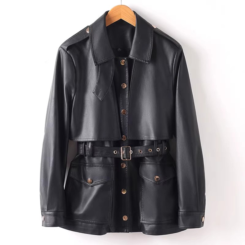 Down Jacket Packable - New Women Split Leather Motor Biker