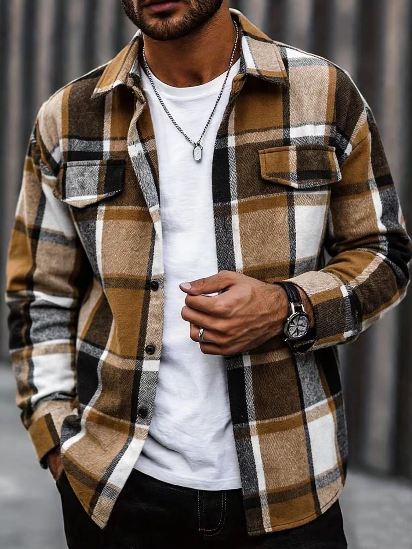 Retro Plaid Shirt Men Casual E - Flannel Shirt Lined review and price