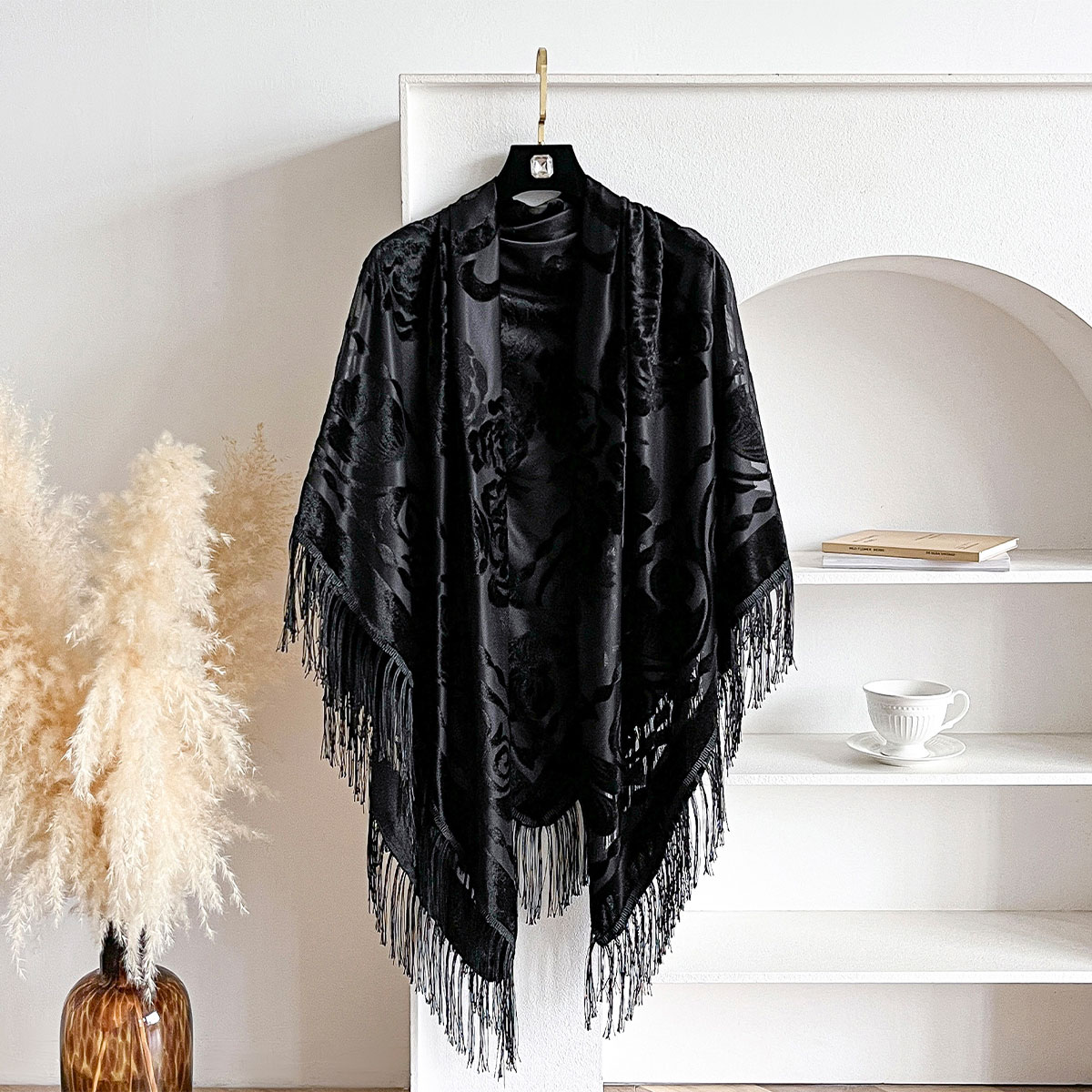 Retro Velvet Tassel Scarf Flor - Shawl Wrap Winter review and price