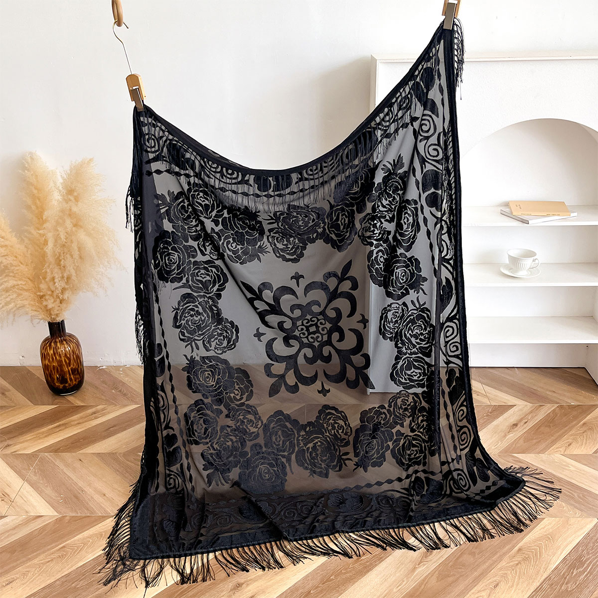 Retro Velvet Tassel Scarf Flor - Shawl Wrap Winter review and price