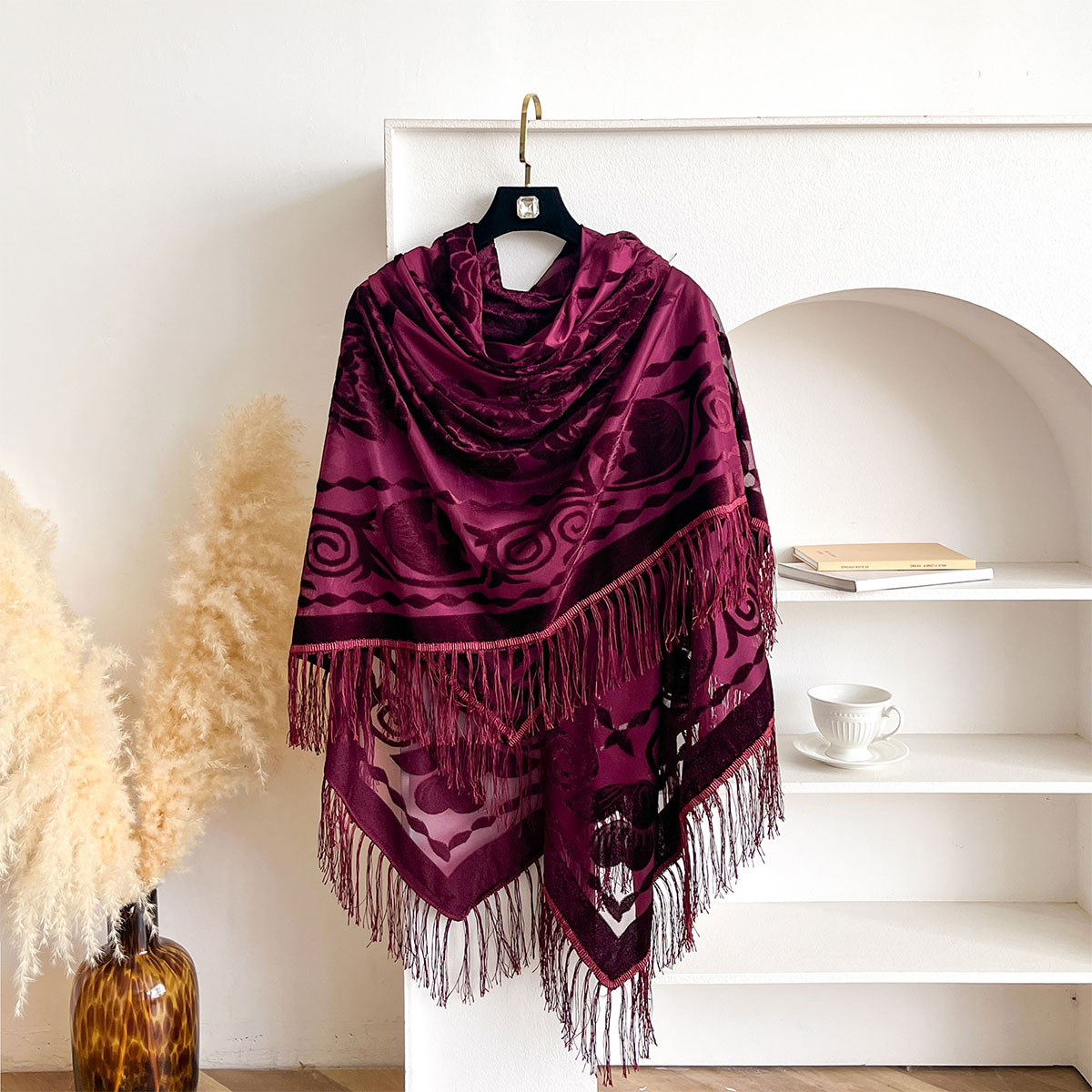 Retro Velvet Tassel Scarf Flor - Shawl Wrap Winter review and price